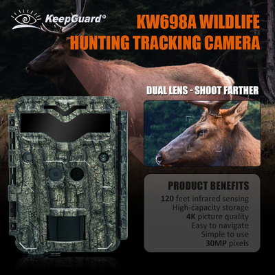 KW698A máy ảnh săn bắn đường mòn ống kính kép 2 cảm biến máy ảnh trinh sát 4K game camera thị giác ban đêm