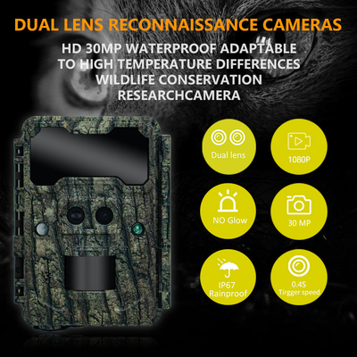 Máy ảnh săn bắn ngoài trời KW696 ống kính kép 30MP chống nước IP67 tầm nhìn ban đêm 1080p lên đến 512GB lưu trữ máy ảnh đường mòn không phát sáng