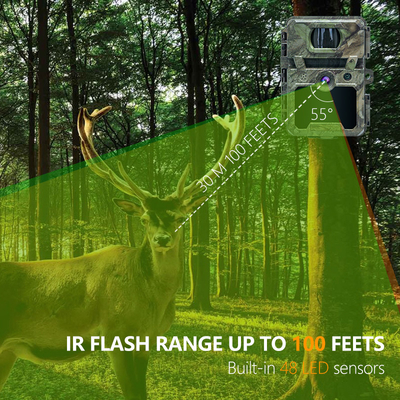 Trail Camera ODM / OEM KW571 chống nước IP67 Không phát sáng CMOS cảm biến 30MP ảnh 1080P 0.25s tốc độ kích hoạt thị giác ban đêm