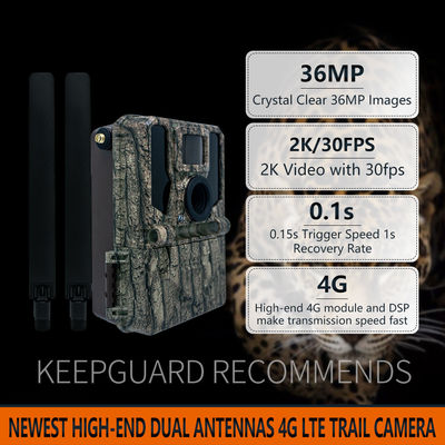 Camera săn bắn và theo dõi Bảng năng lượng mặt trời 4G Camera không dây KW897 với ăng-ten kép 100ft Night Range 36MP 2K Video ở 30fps