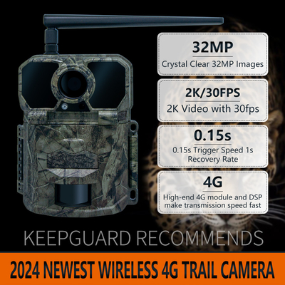 Camera săn bắn không dây 4G KW896 với ăng-ten 100ft tầm nhìn ban đêm 32MP 2K 0.15s tốc độ kích hoạt để săn hươu