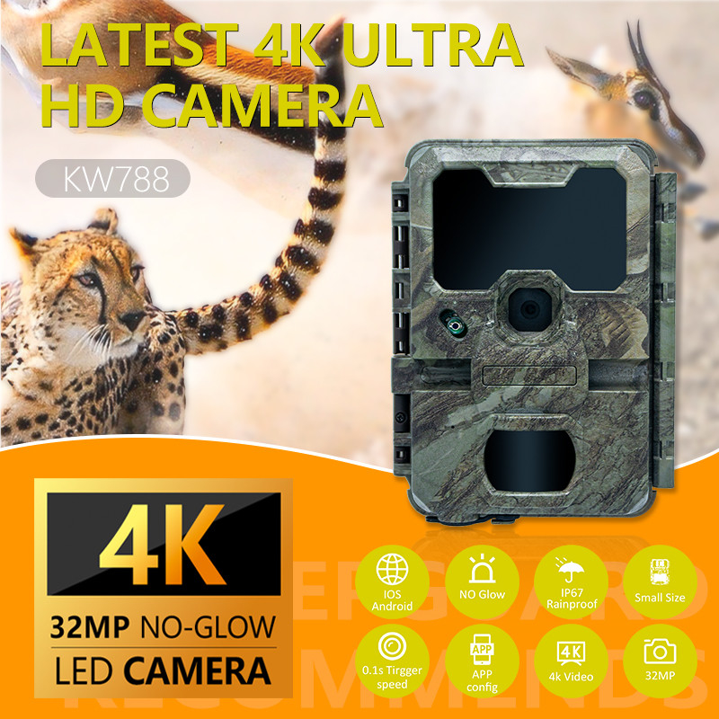 Camera giám sát động vật hoang dã Tầm nhìn ban đêm 0.1s Tốc độ chụp 32MP 4K Camera săn bắn Kiểm tra động vật IP67 Camera săn bắn phụ kiện