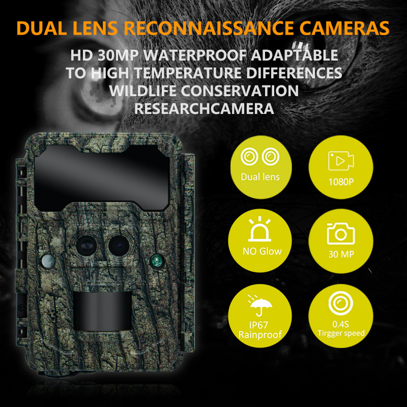 KW696 ngoài trời săn bắn động vật hoang dã camera ống kính kép 30MP không phát sáng đường mòn camera 1080p thị giác ban đêm 512G camera rừng hồng ngoại