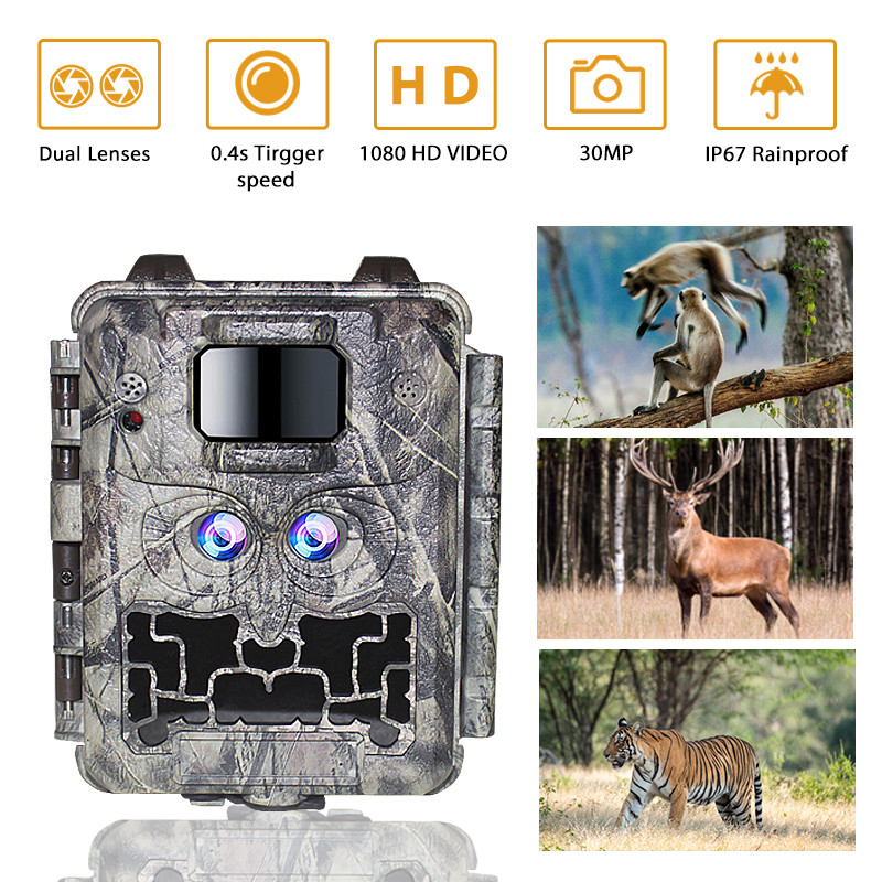 KW591 camera động vật hoang dã không phát sáng cảm biến kép 1080P chống nước IP67 0.4s tốc độ kích hoạt lên đến 512GB lưu trữ Camera săn bắn
