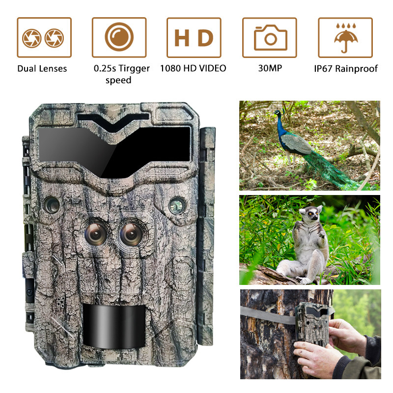 Camera săn bắn giám sát KW698A với ống kính kép 1080P 30MP chống nước IP67 lên đến 512GB thị giác ban đêm 0.25s kích hoạt